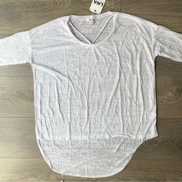 LNA Cape Strap Tee Top Burnout 3/4 Length Sleeve White Burnout High Low hem XS - Picture 5 of 16